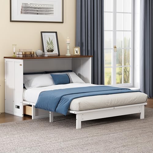 White Walnut Queen Solid Wood Murphy Bed Chest Q326137