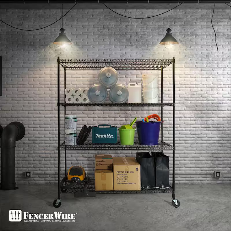 Black 4-Tier Metal Storage Shelving Unit with Casters Q324187