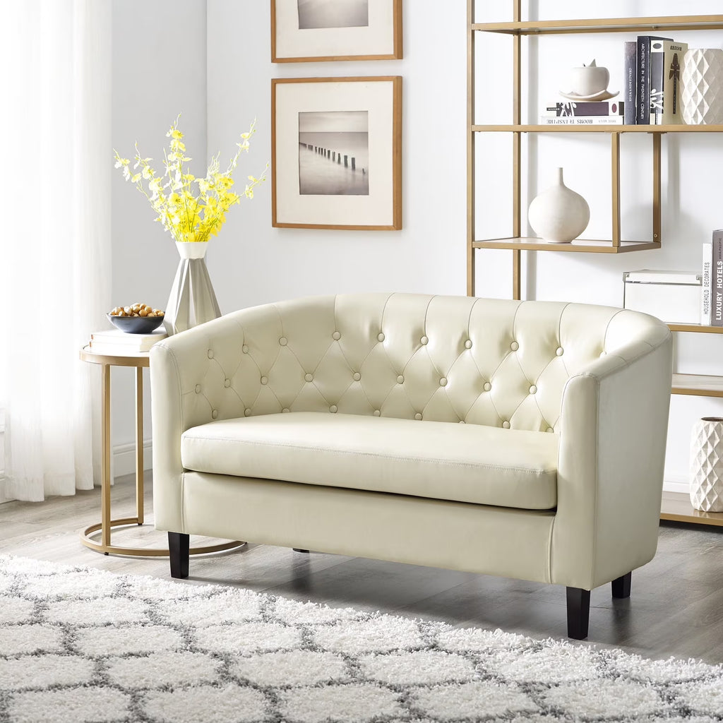 Cream Faux Leather Barrel Loveseat E640