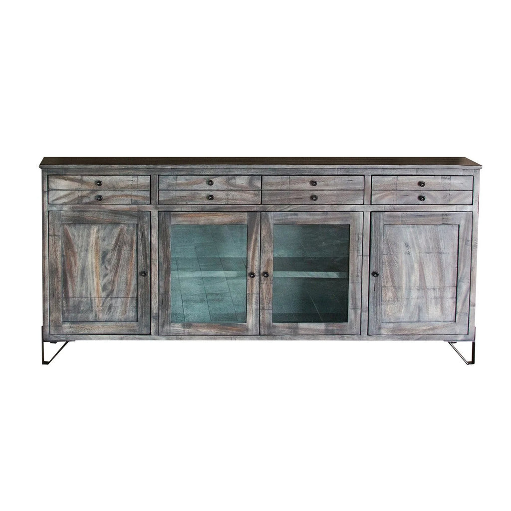 80 Inch 4 Drawer 4 Door Gray Solid Wood TV Entertainment Console S4828