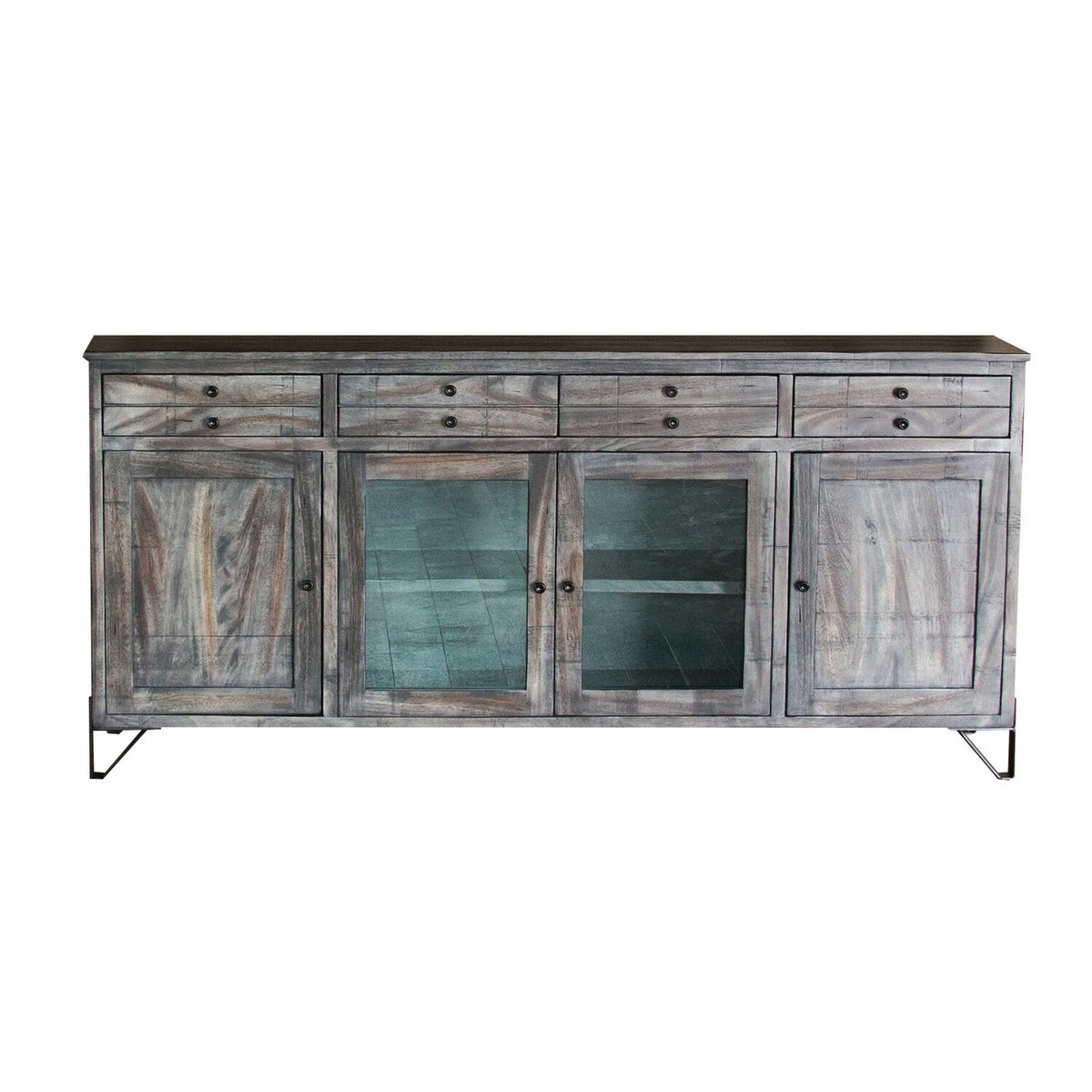 80 Inch 4 Drawer 4 Door Gray Solid Wood TV Entertainment Console S4828