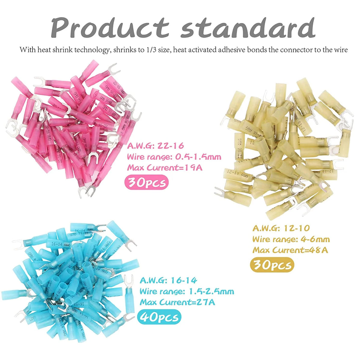 100 PCS Insulated Heat Shrink Fork Terminals G10004