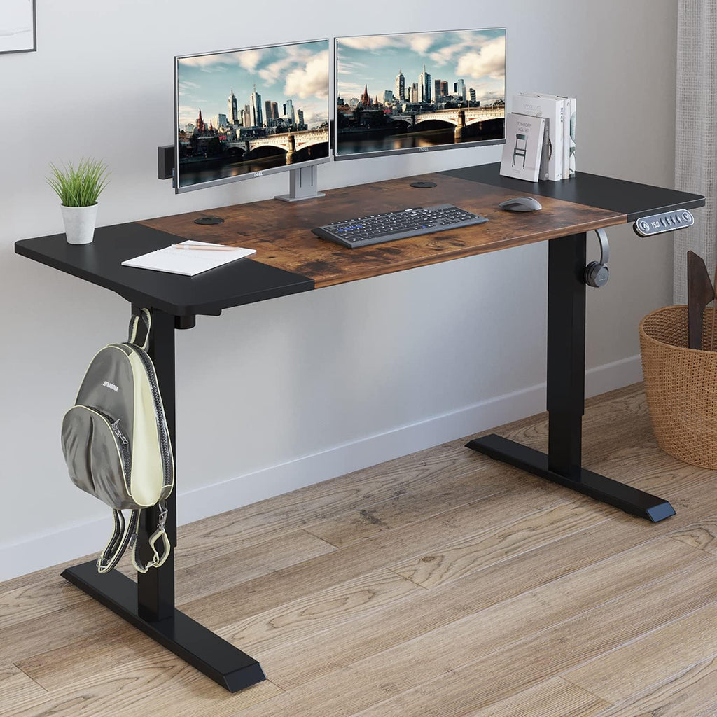 Rustic Brown Black Frame Electric Standing Desk 48 x 24 Inches T324907