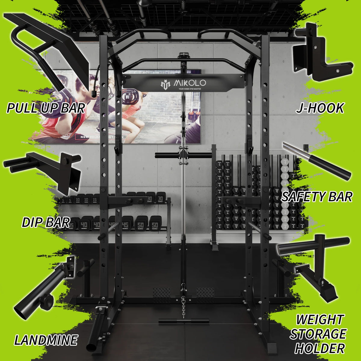 1200LBS Capacity Power Rack with LAT Pulldown System N9474