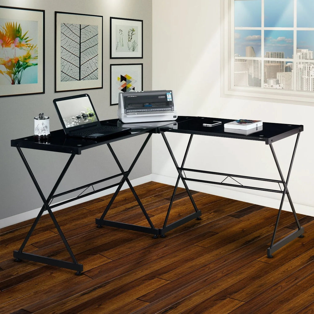 L-Shaped Glass Computer Desk N4497