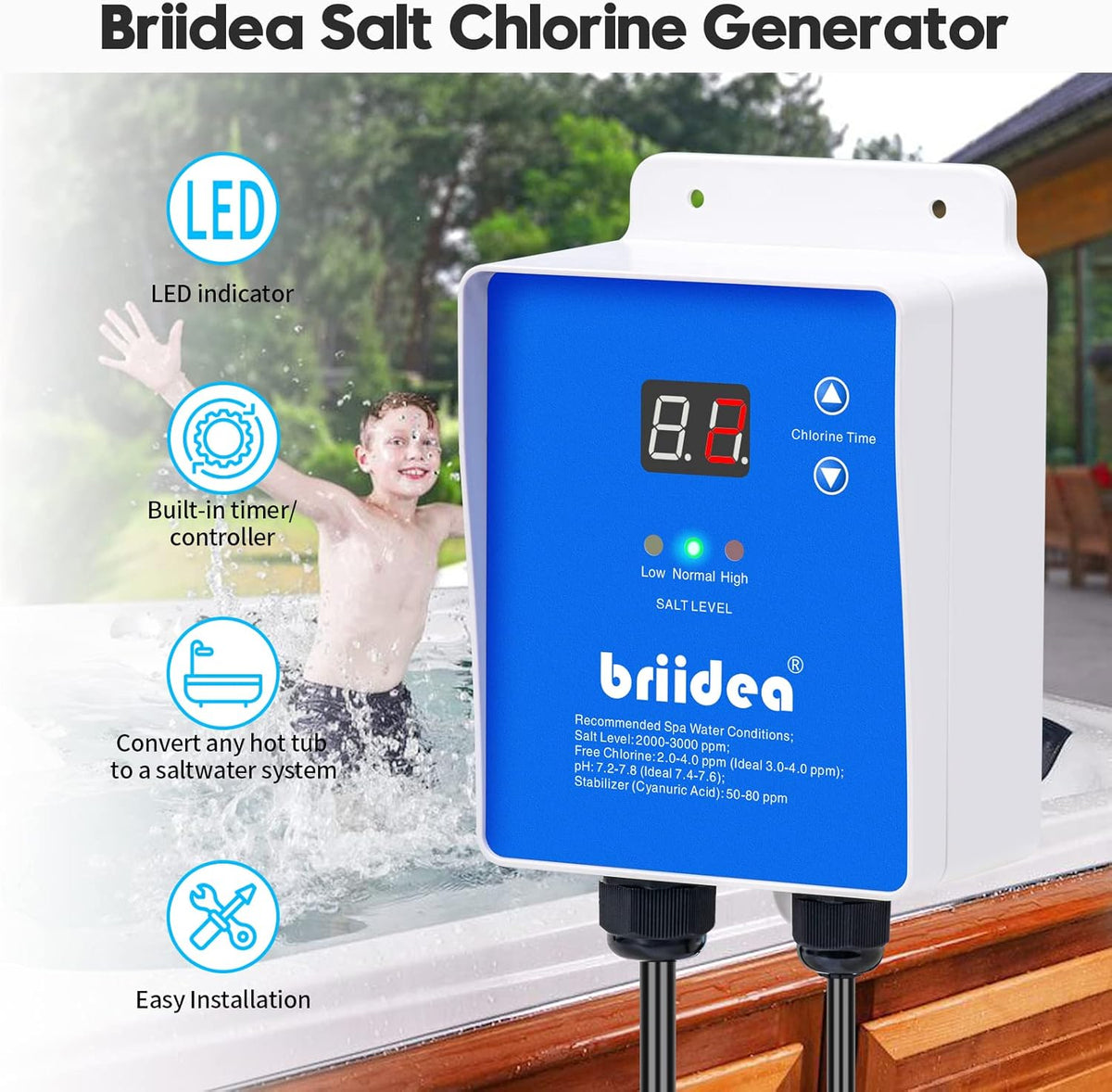 Salt Chlorine Generator for Hot Tubs & Swim Spas, Up to 2000 Gallons Z220993
