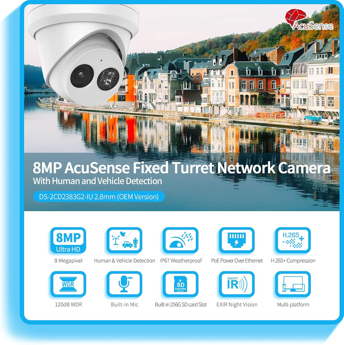 4K PoE Turret IP Camera with 2.8mm Lens, Night Vision, IP67 Waterproof P4672