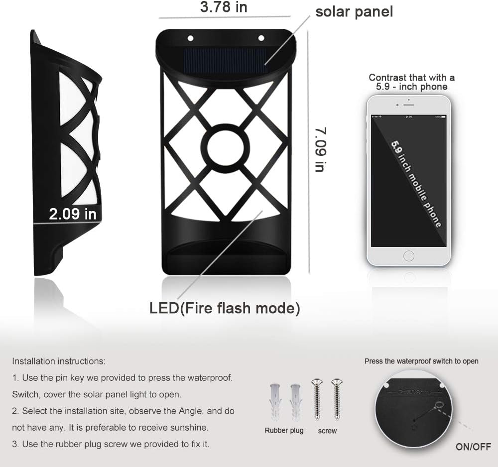 Solar Wall Flame Lights, Waterproof Outdoor Garden Lights U690