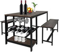 Dining Table Set 4 with 2 Benches 3-Piece Wood Rustic Brown & Black S57512