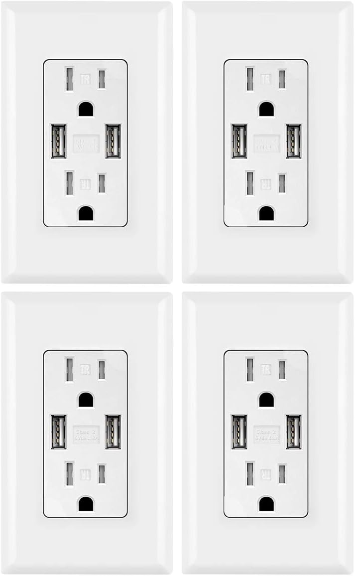 White 4.8A USB Outlet Duplex Receptacle 15 Amp, Pack of 2 E3207