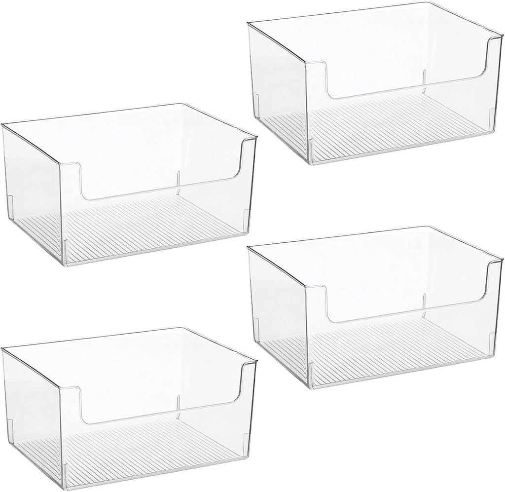 Clear Stackable Open Front Storage Organizer Bin Basket 4 Pack U683