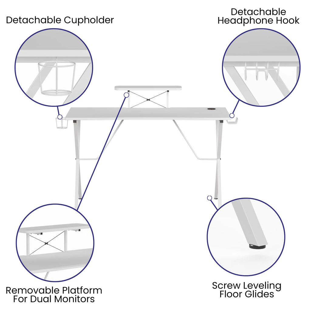 White Gaming Desk with Cup Holder C510086