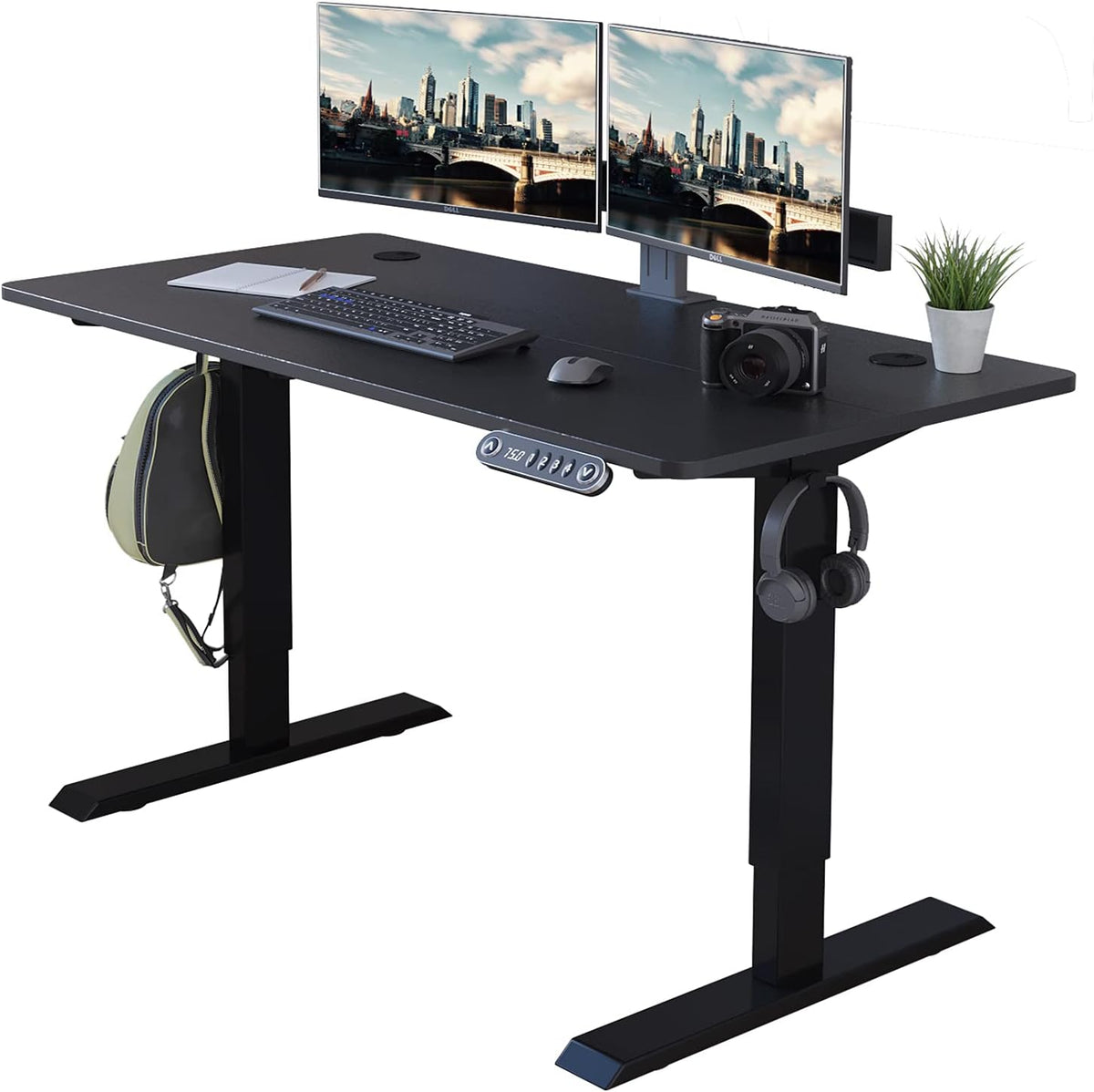 Rustic Brown Black Frame Electric Standing Desk 48 x 24 Inches T324907