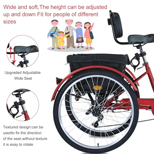 26 inch 7 Speed Adult Tricycle with Front & Rear Baskets N857