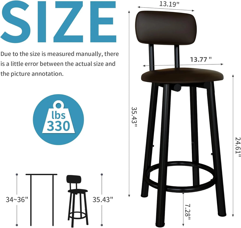 Bar Stools Set of 4, 35.4 inch PU Leather with Backrest, Rustic Brown D7012