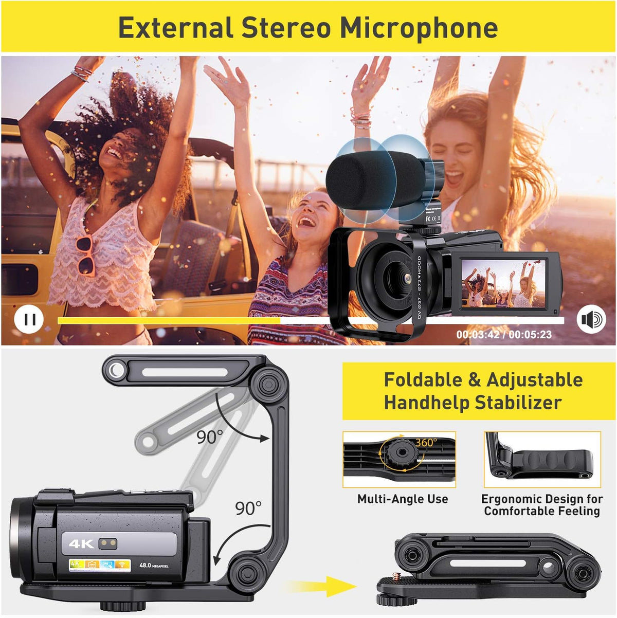 4K Video Camera WiFi Camcorder with 16X Digital Zoom V41916