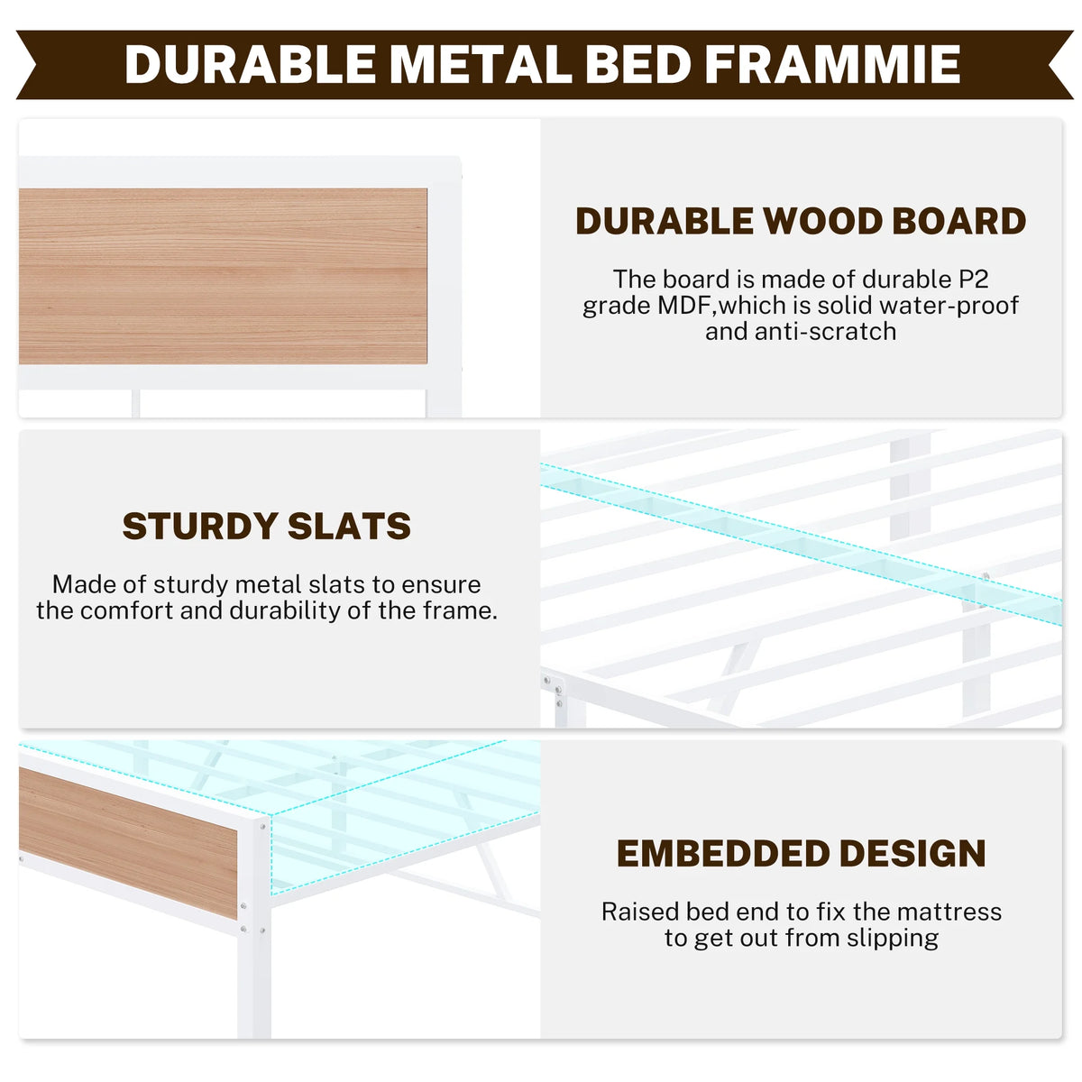 White Full Size Metal Platform Bed Frame with Headboard and Footboard K744899