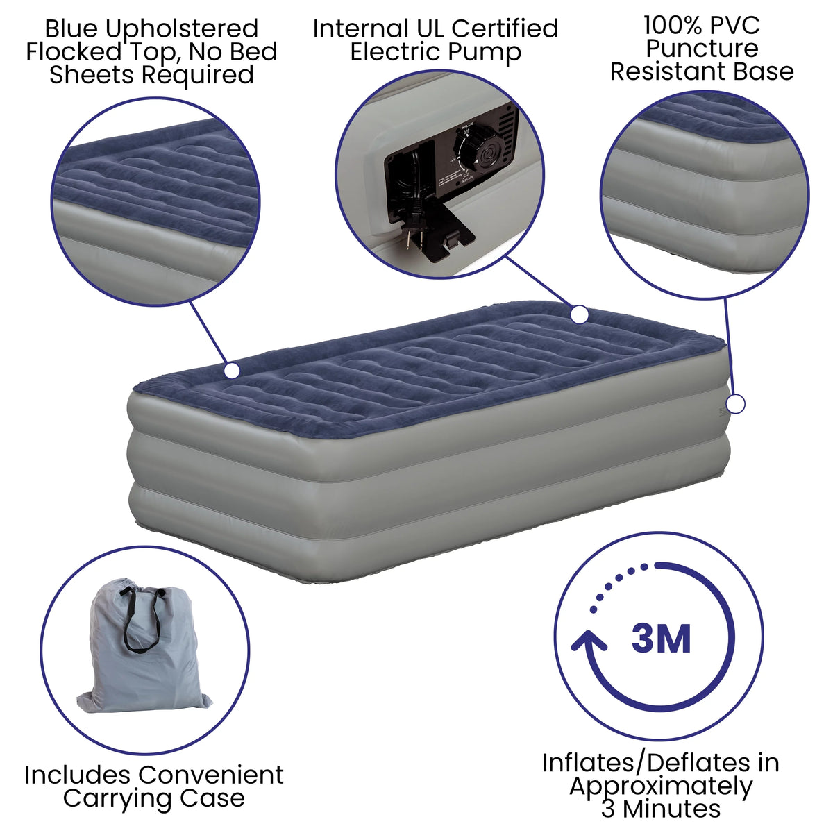 18 inch Air Mattress with Internal Electric Pump and Carrying Case - Twin O86937