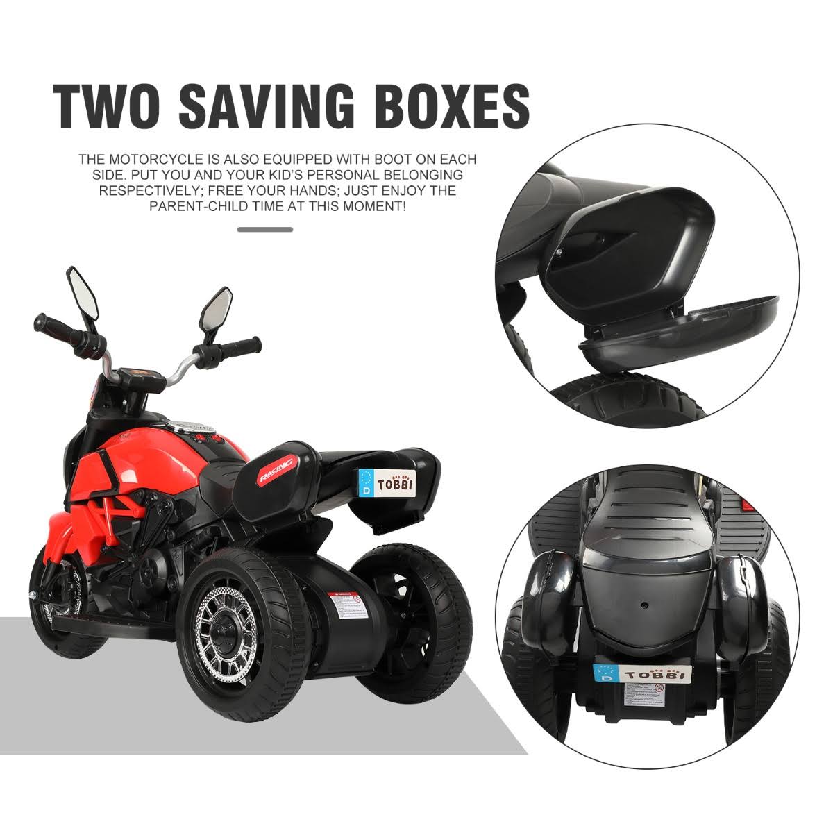 Red Three-Wheeled Kids Ride on Motorcycle V2773