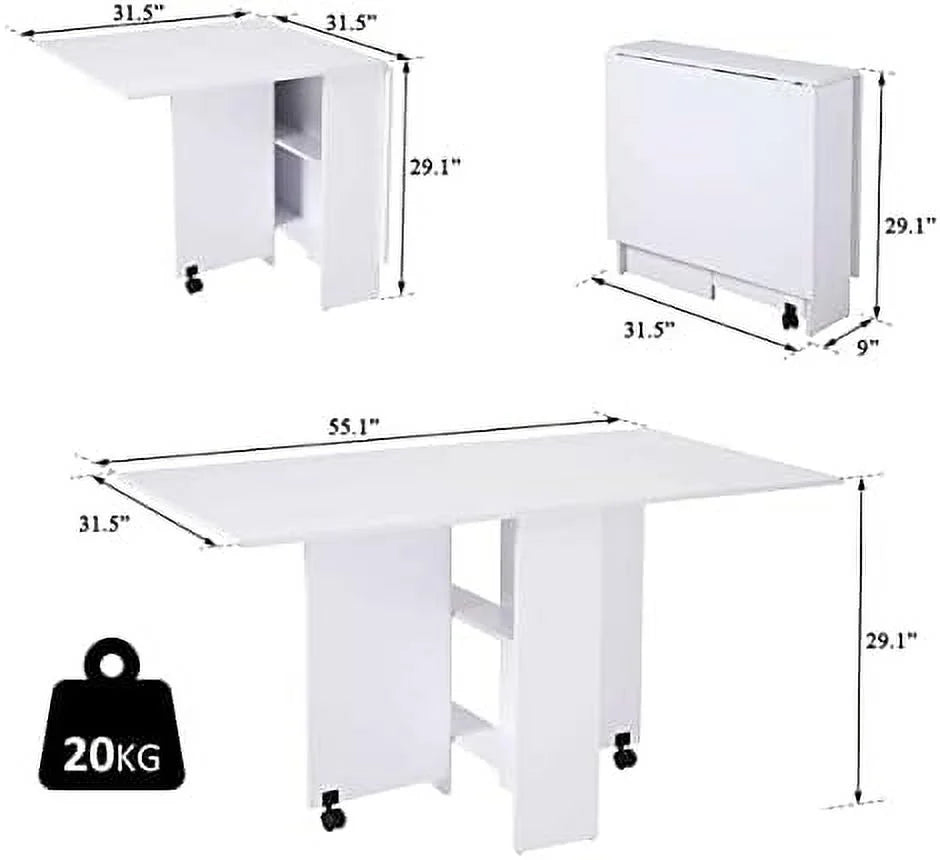 Folding Drop Leaf Dining Table with Racks White Marble O4573