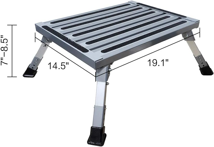 Adjustable Aluminum Folding RV Step Stool with Reflective Stripes K169