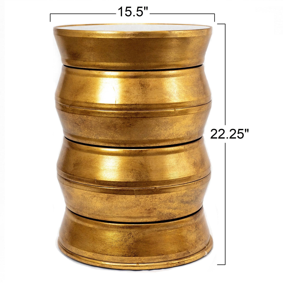 Antique Gold Iron Drum End Table with Glass Top S29667