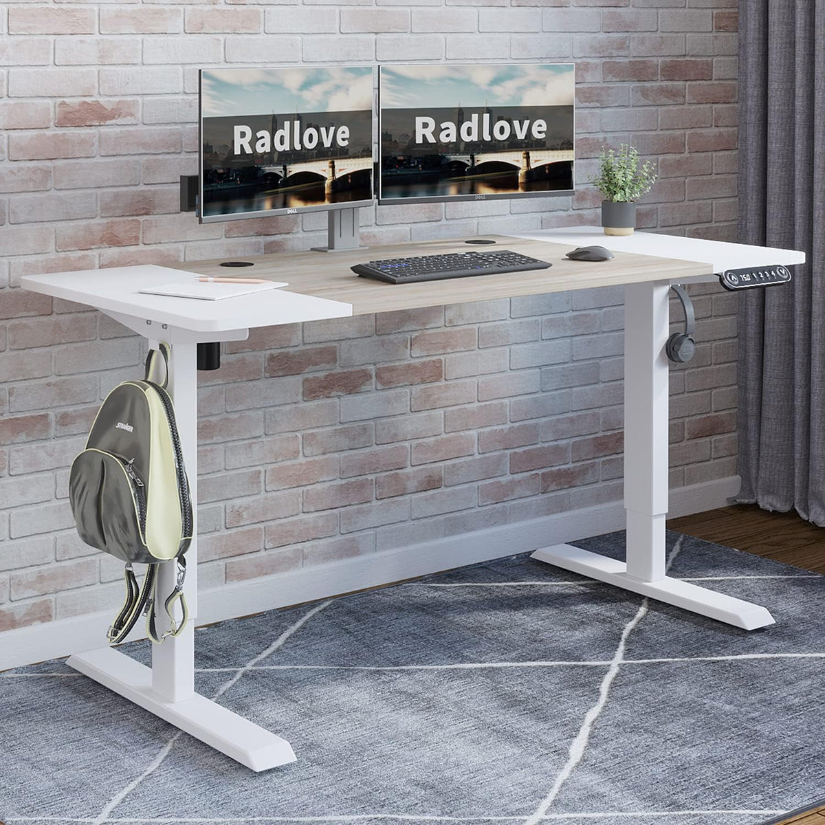 Rustic Brown Black Frame Electric Standing Desk 48 x 24 Inches T324907