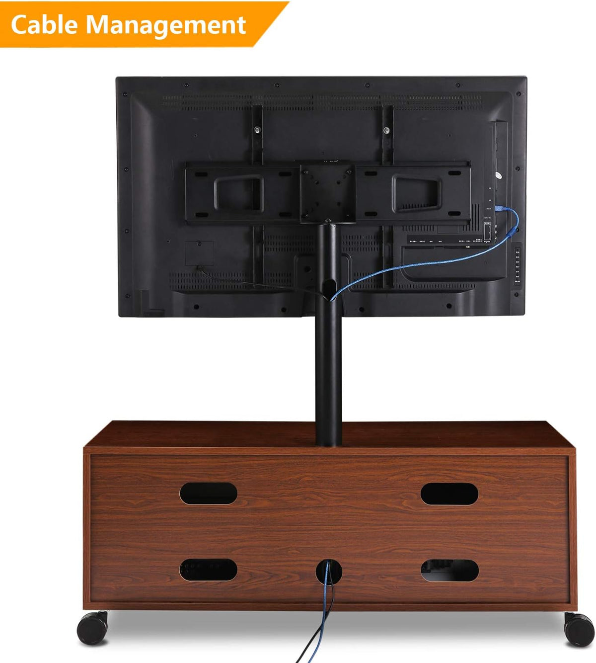 Rolling Wood TV Stand with Swivel Mount and Wheels L631152