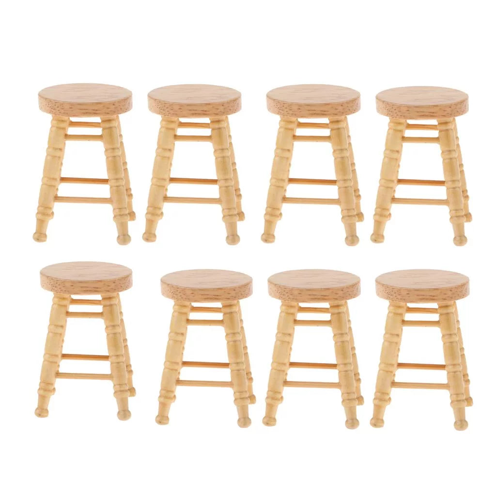 1/12 Wooden Unpainted Round Bar Stool Model D1050