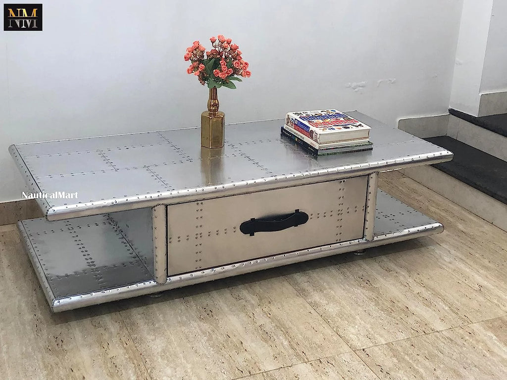 Aluminum Coffee Table with Drawers 40 Inches S662953