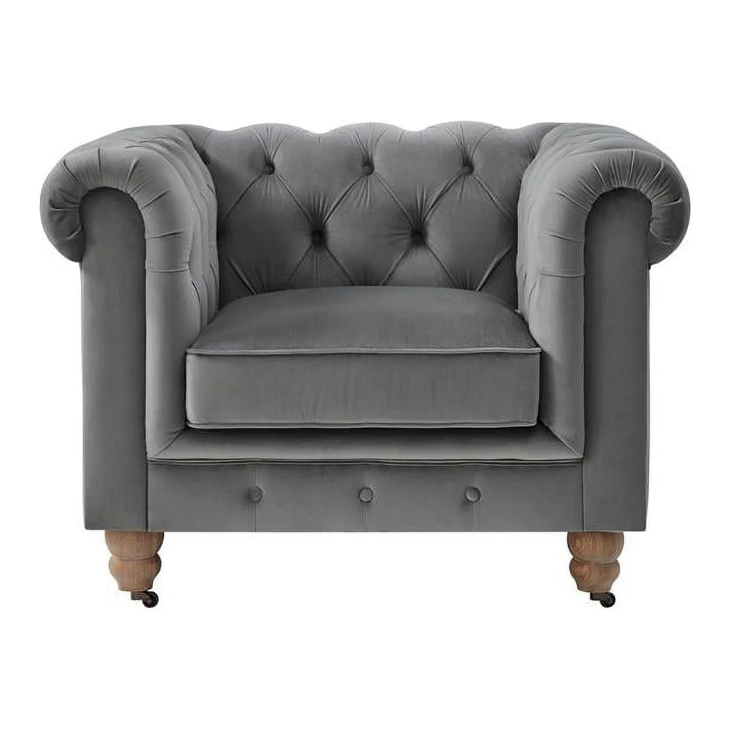 Dark Gray Velvet Button Tufted Club Chair R3914