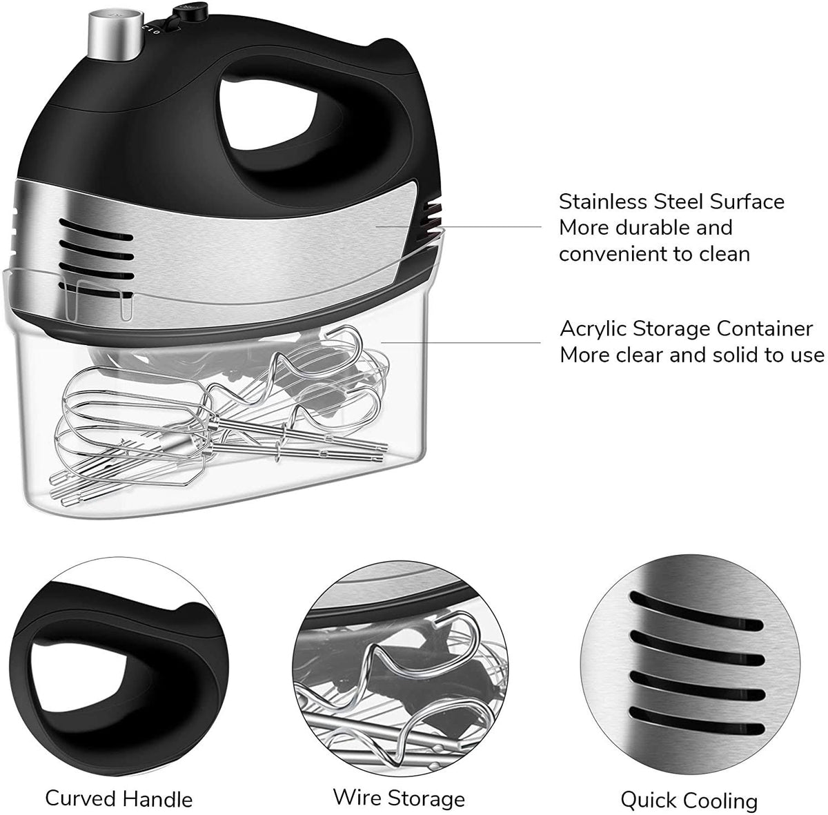 5-Speed Electric Hand Mixer with Beaters Dough Hooks and Storage Case H408984