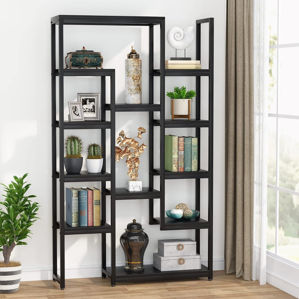 6-Tier 70.9 inch Tall Black Bookshelf U8132