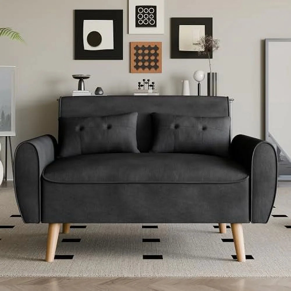 47" Small Modern Loveseat Sofa Linen Fabric 2-Seat Sofa Couch G455413