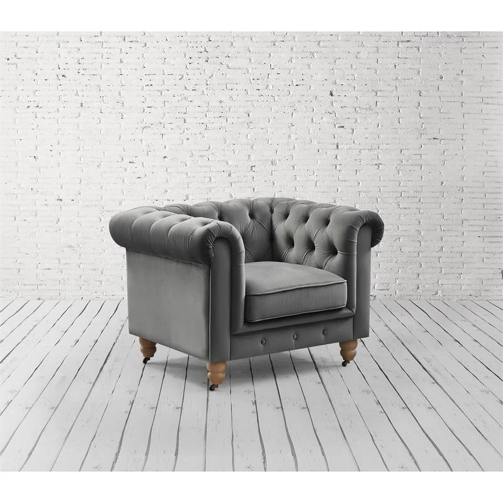 Dark Gray Velvet Button Tufted Club Chair R3914