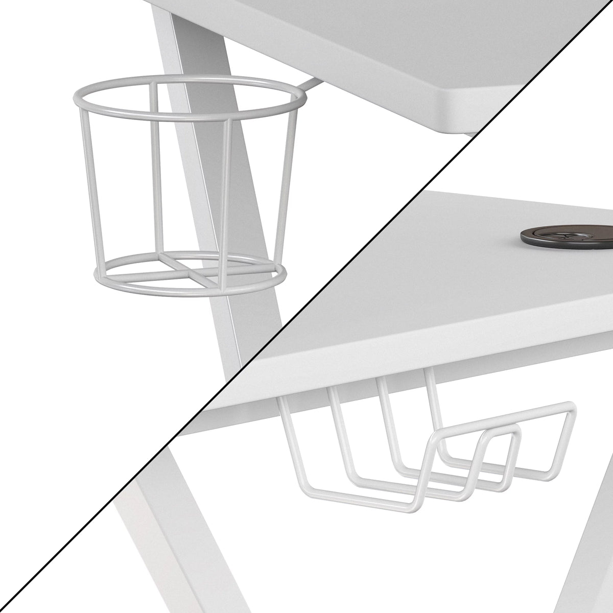 White Gaming Desk with Cup Holder C510086