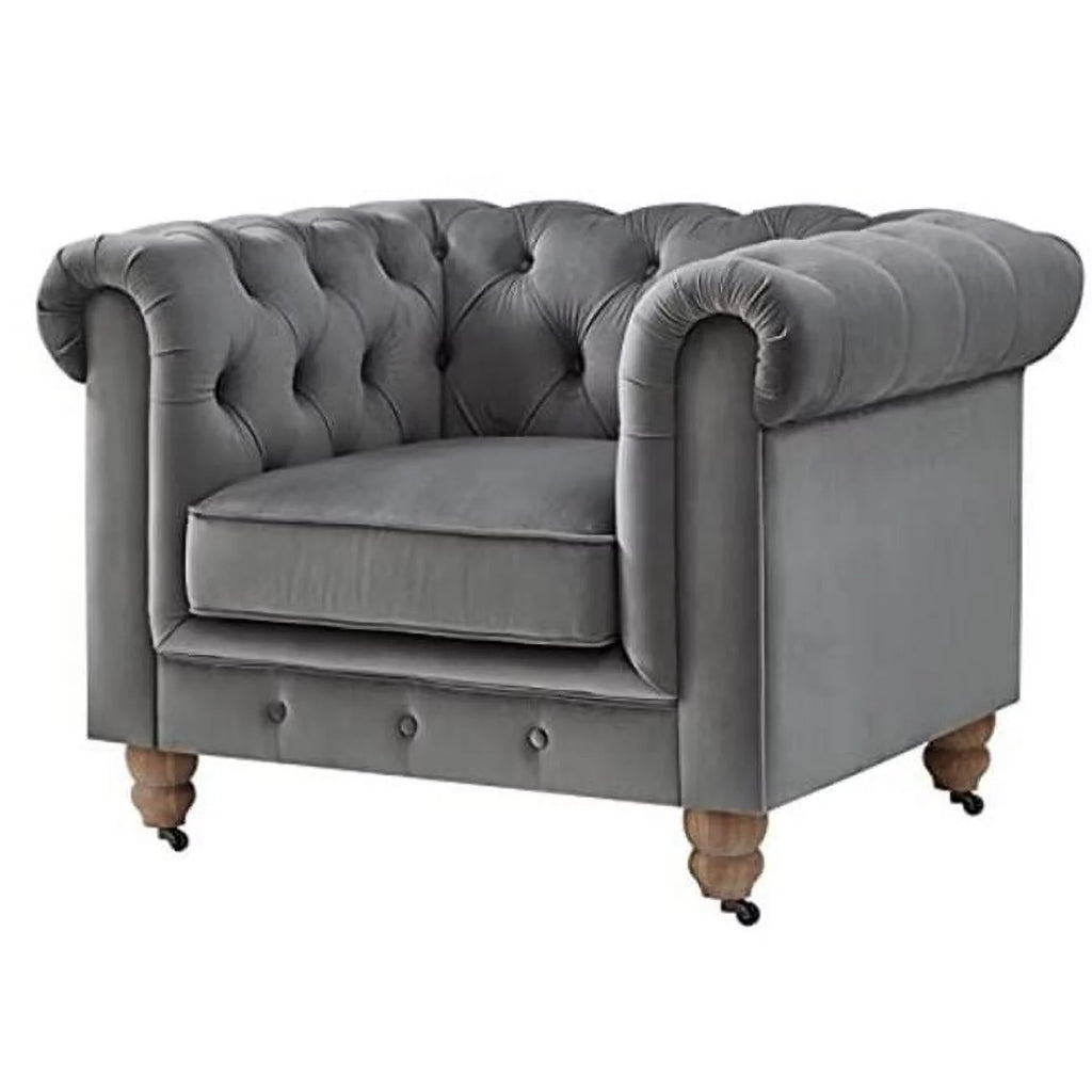 Dark Gray Velvet Button Tufted Club Chair R3914