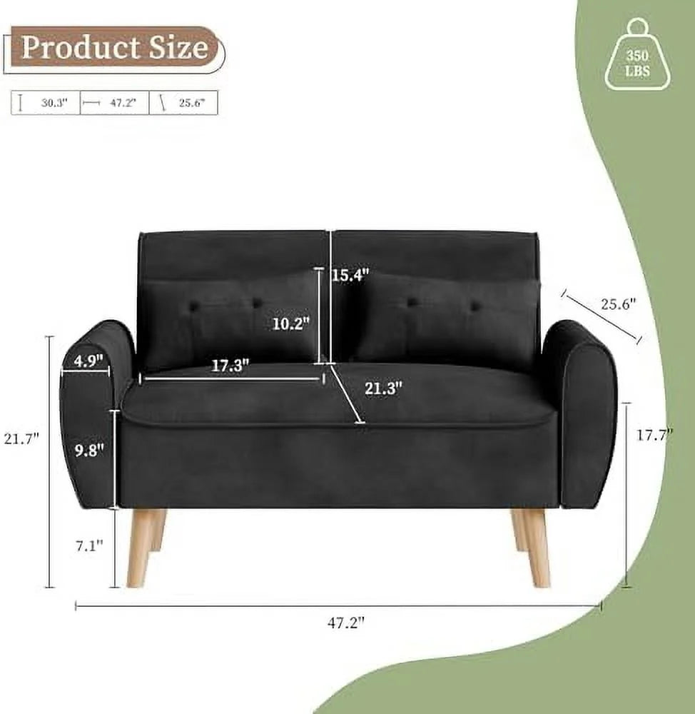47" Small Modern Loveseat Sofa Linen Fabric 2-Seat Sofa Couch G455413