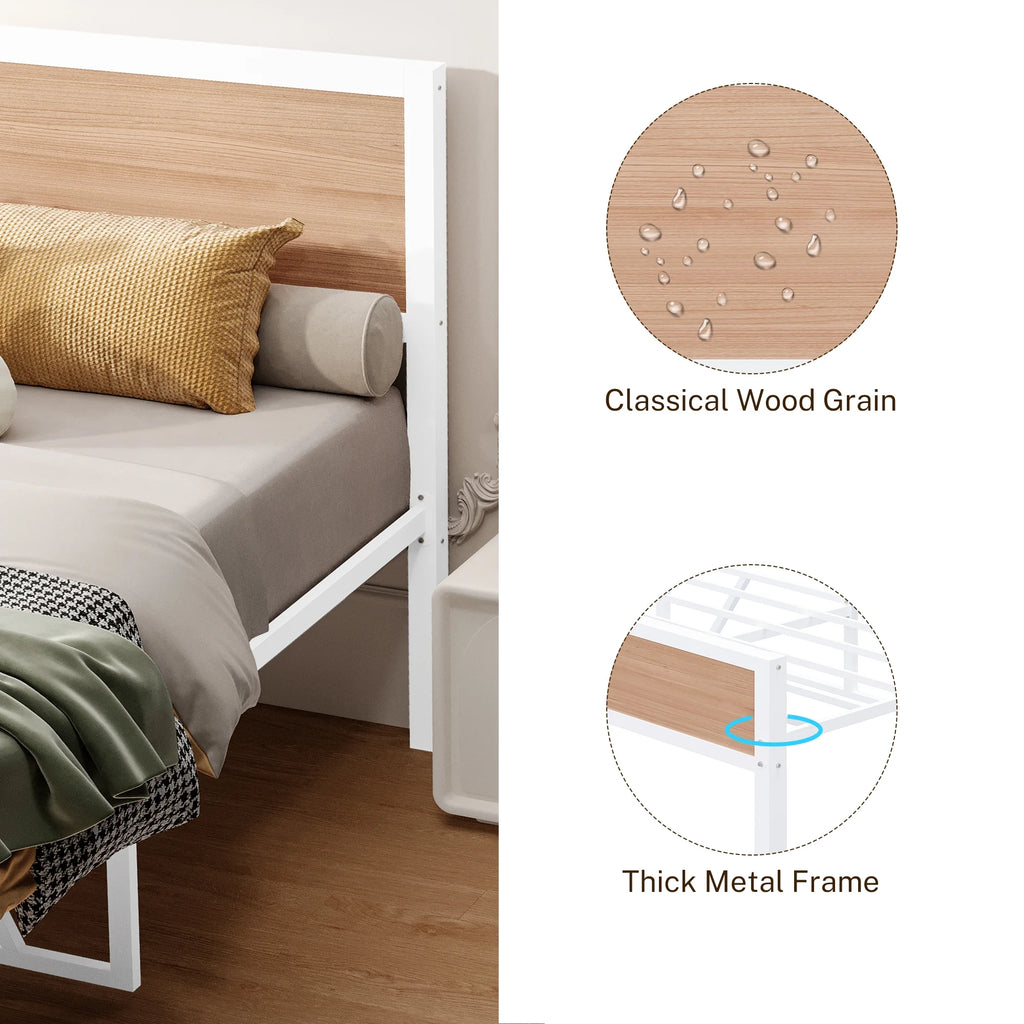 White Full Size Metal Platform Bed Frame with Headboard and Footboard K744899