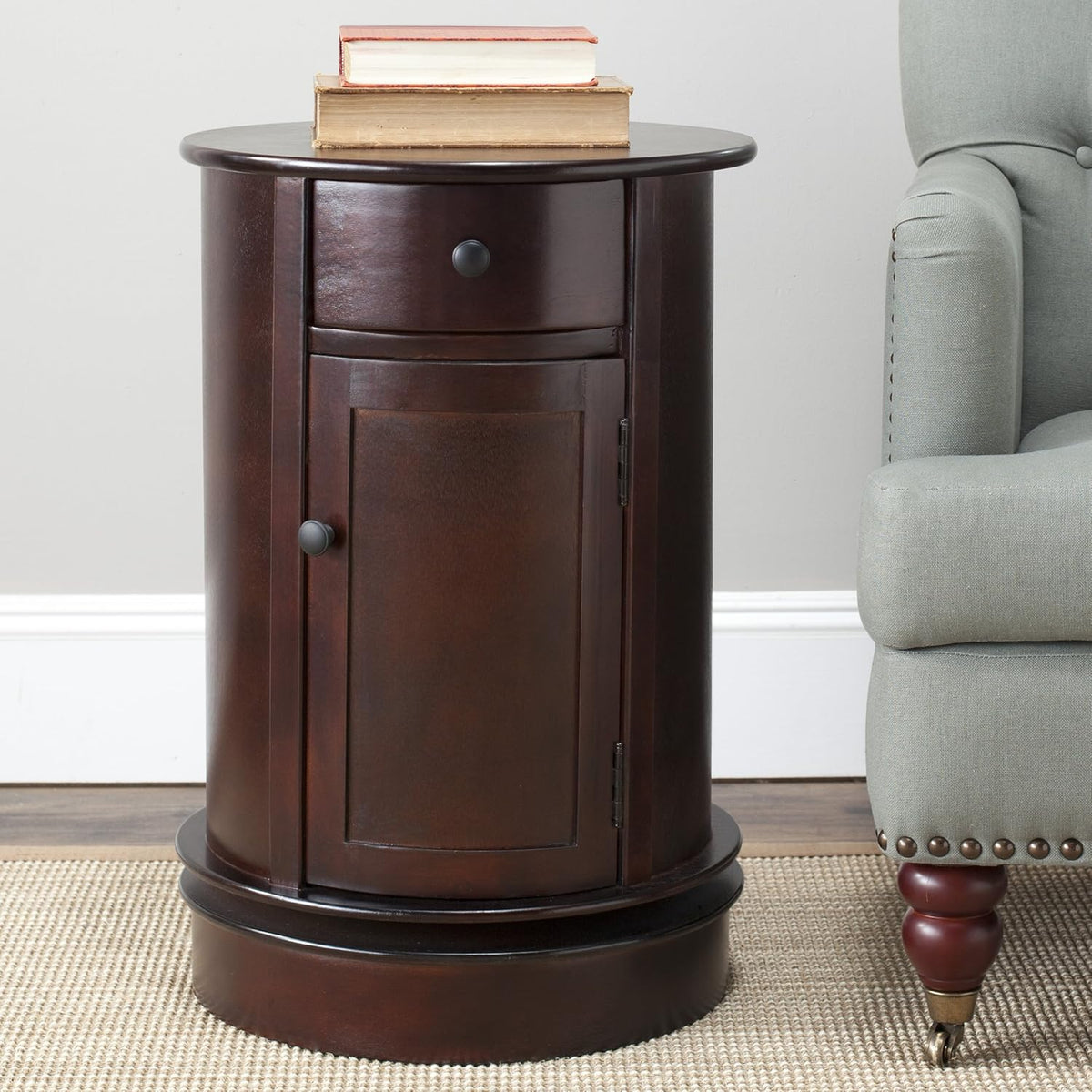 Dark Cherry Oval Swivel Storage End Table F866533