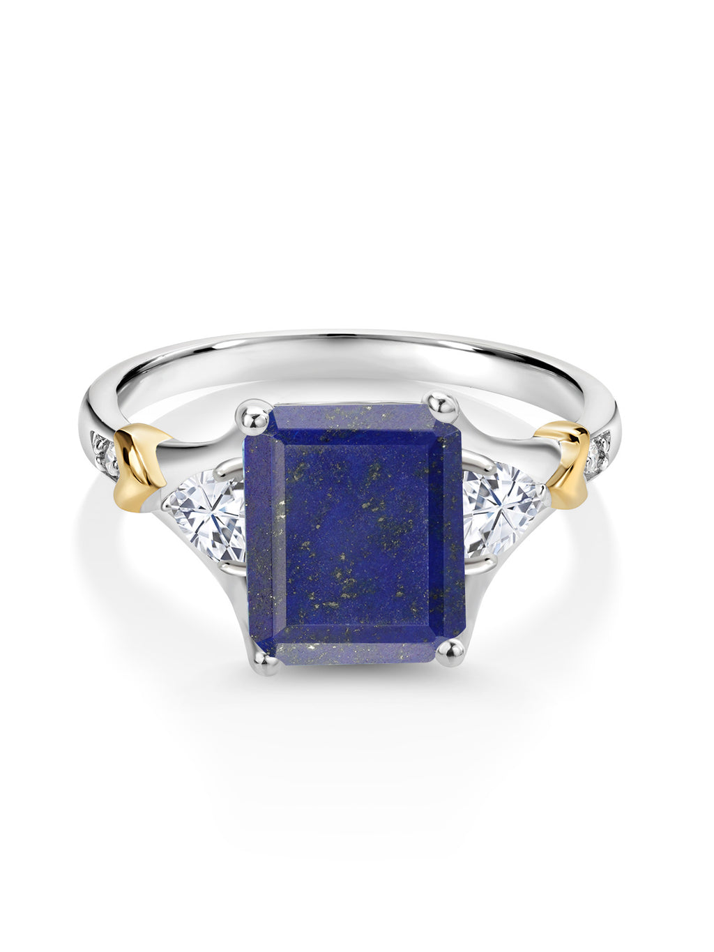 925 Silver 10K Yellow Gold Blue Lapis White Moissanite Diamond Engagement Ring I747208