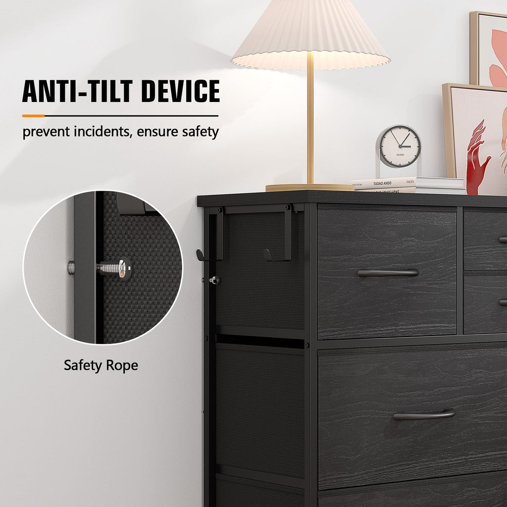 10 Drawer Fabric Dresser with Side Pockets and Hooks A3729