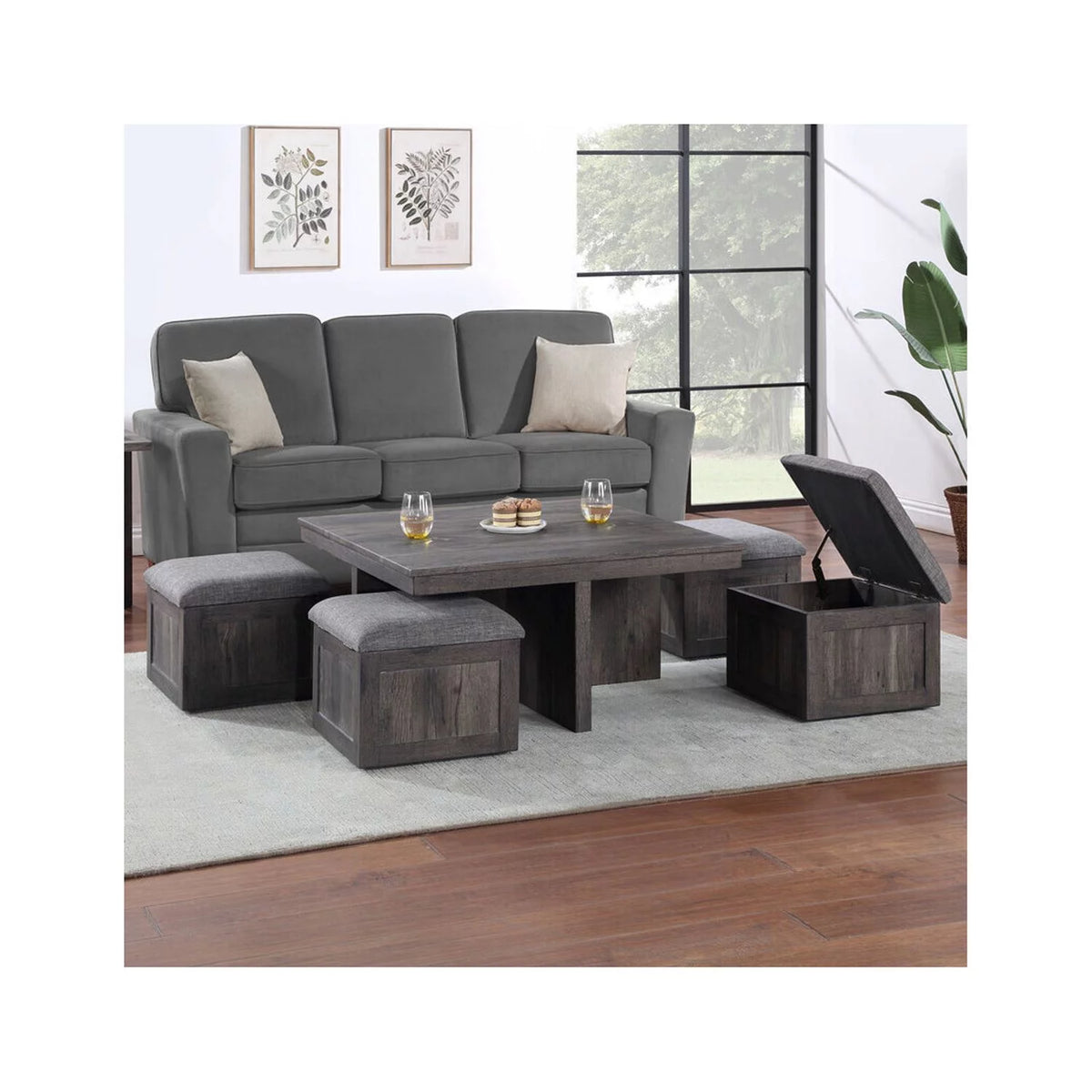 Antique Coffee Table with Storage Stools E586
