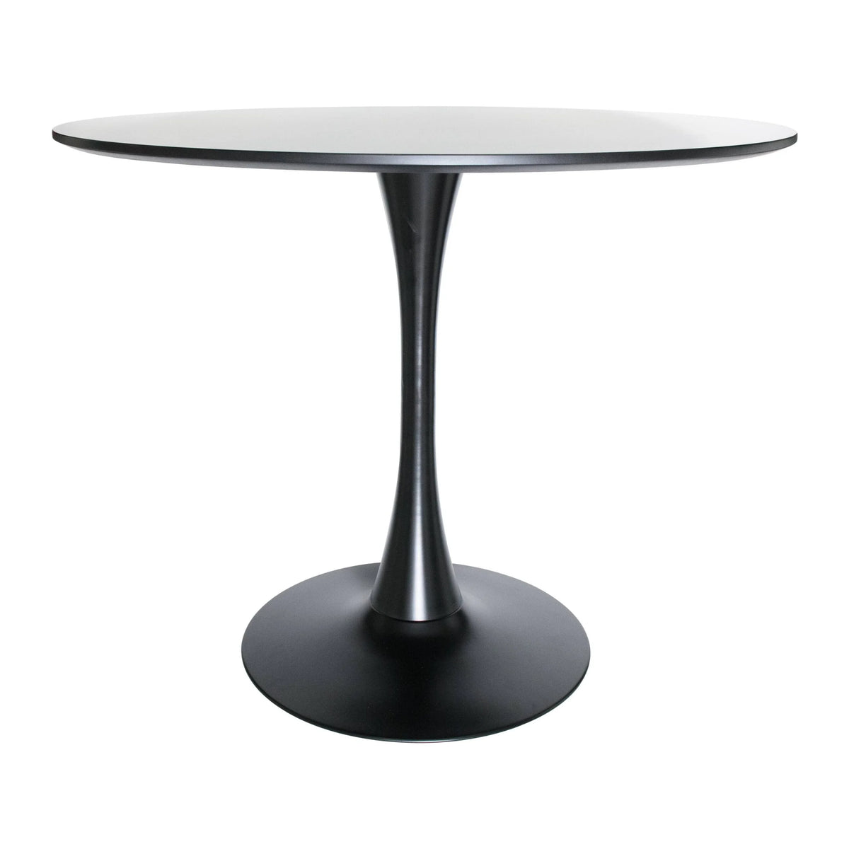 Black Round Dining Table with Wood Top and Iron Pedestal Base O402
