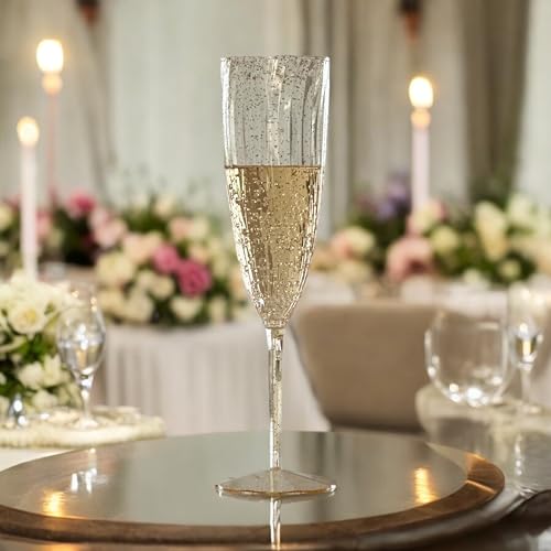 6 Oz Gold Glitter Plastic Champagne Glasses 24 Pack Q147