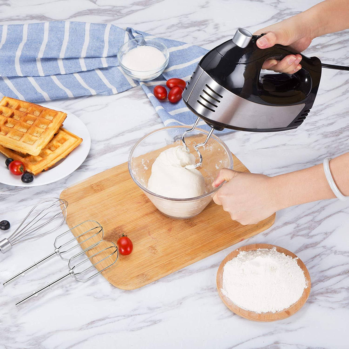 5-Speed Electric Hand Mixer with Beaters Dough Hooks and Storage Case H408984