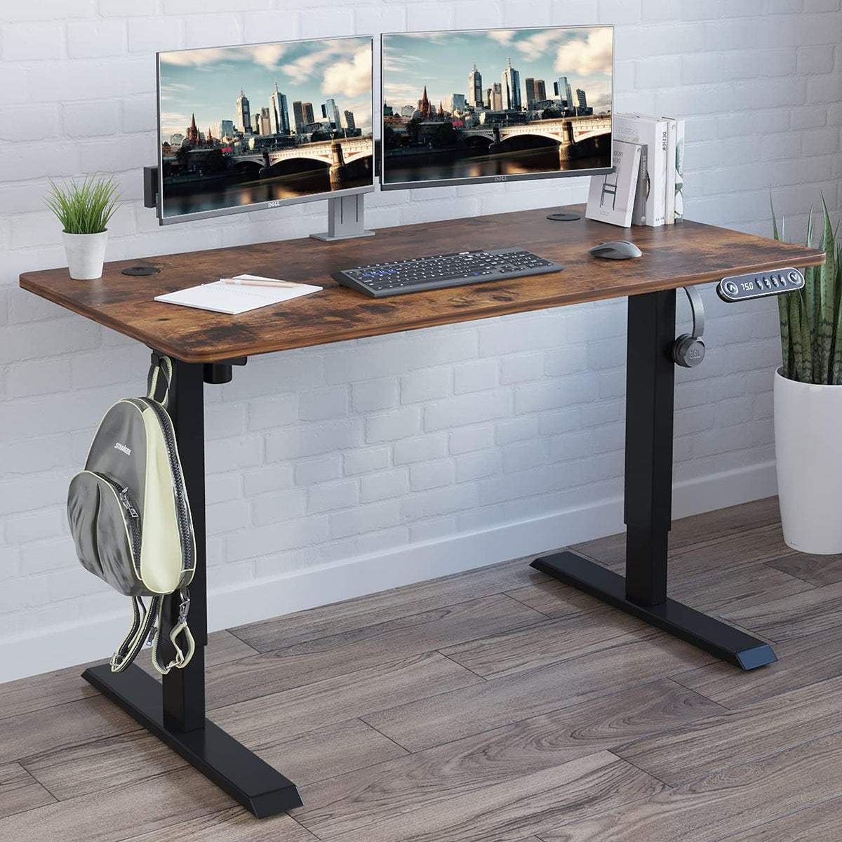 Rustic Brown Black Frame Electric Standing Desk 48 x 24 Inches T324907