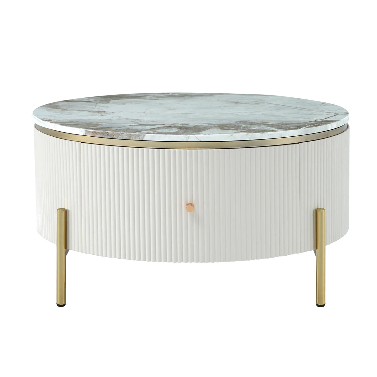 Modern Round Coffee Table with 2 Drawer, Sintered Stone Top, White V41697