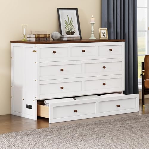 White Walnut Queen Solid Wood Murphy Bed Chest Q326137