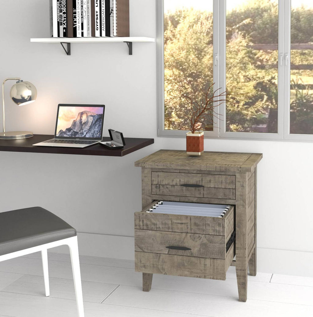 Grey Reclaimed Wood Writing Desk and Filing Cabinet Y216